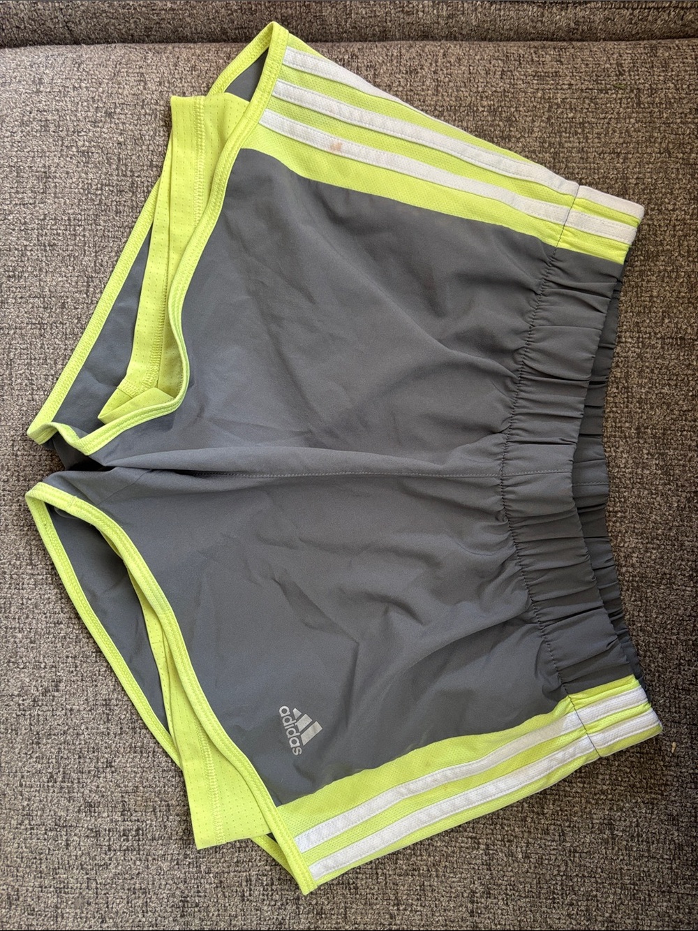 adidas Gray Shorts with Neon Yellow Trim
